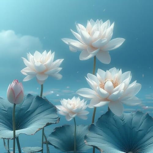 Malen Nach Zahlen Erwachsene Blauer Himmel Lotus, DIY Kreativ Set Erwachsene, 100x100cm Malen Nach Zahlen Kinder und Anfänger, mit Pinseln und Acrylfarben Handgemalt Ölgemälde Leinwand, Decor D-940