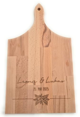 Tagliere personalizzato in legno di faggio, 39 x 23 x 1,5 cm, incisione laser a foglie, regalo di nozze