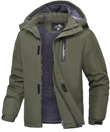 Peakwell Herren Angeln Winter Skijacke Warme Funktionsjacke Outdoor-Sport Wanderjacke Lange Schneejacke Hiking Herrenjacke, Armeegrün 3XL