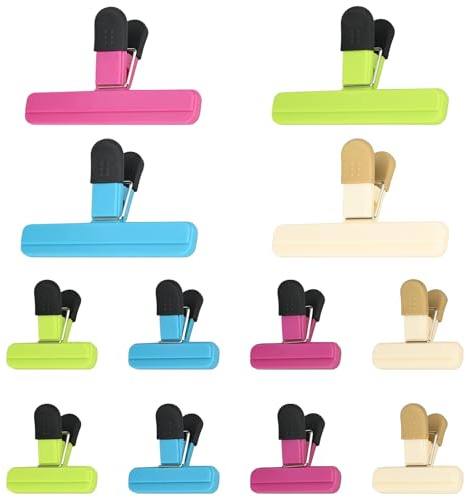 KOOOGEAR Lot de 12 clips de fermeture pour sacs, noirs, multicolores, réutilisables, pour emballage de bonbons, collations (12 pièces multicolores)