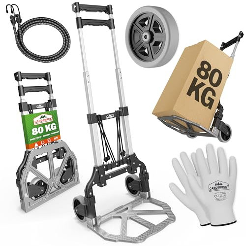 GARDEBRUK® Sackkarre Aluminium klappbar 80 kg PP-Reifen pannensicher inkl. Handschuhe 2 Expander Umzug Transportkarre Transportwagen Transportroller