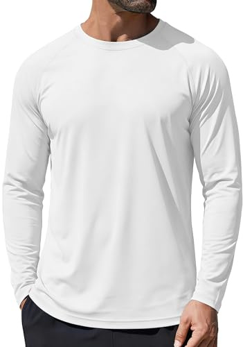 GOLDPKF Sun Shirt Cycling Tops for Men Quick Dry Breathable Travel Tshirt Fishing Long Sleeve UV Protection Top White XL