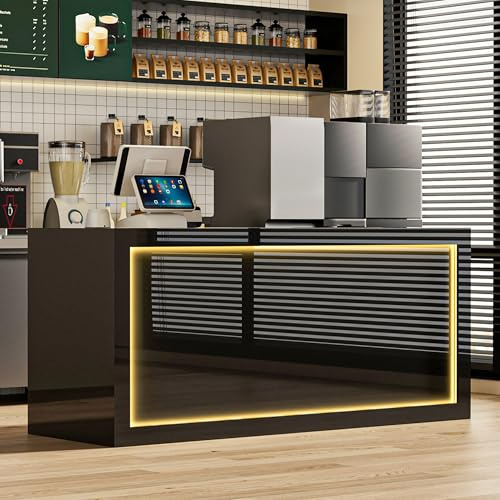 Black Reception Desk with Counter, Solid Wood Modern Front Desk, Retail Counter for Checkout, Secretary Desks for Office, Salon, Lobby, Shop