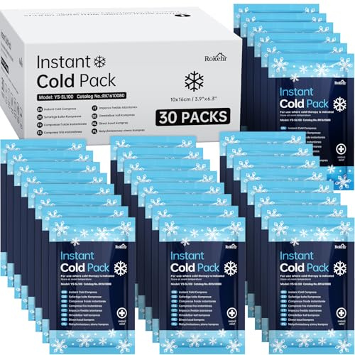 Rokehr Omedelbar Kylpack 30 Stycken, Instant Cold Packs Köldpacka för Engångsbruk, Kall Kompress för Smärtlindring, Svullnad Inflammation Stukningar, Sport Hem Resa Vandring