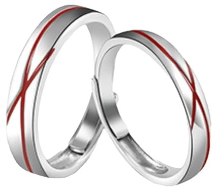 BCughia Filo Rosso del Destino Anello Coppia, Anelli Fidanzamento Regolabili con Linea Rossa Anello Matrimonio Argento 925