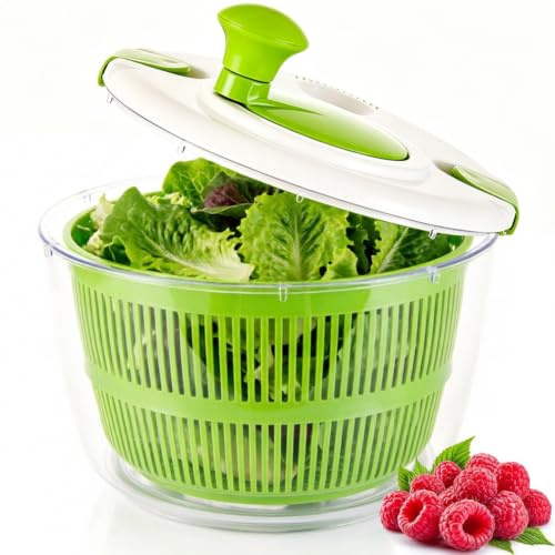 Salad Spinner Small Salad Washer and Spinner, Lettuce Spinner with Vegetable Washing Basket and Serving Bowl, BPA Plastic Free, Household Fruit Drainer Salad Dryer, Green