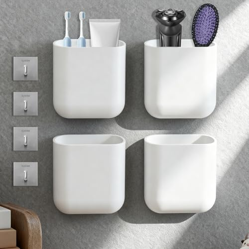 xianzhanEU Wandmontierte Aufbewahrungsbox, mit Abflussloch, 4 STK | Zahnbürstenhalter Wand, Selbstklebendes Design für Badezimmer, Küche und Wohnzimmer