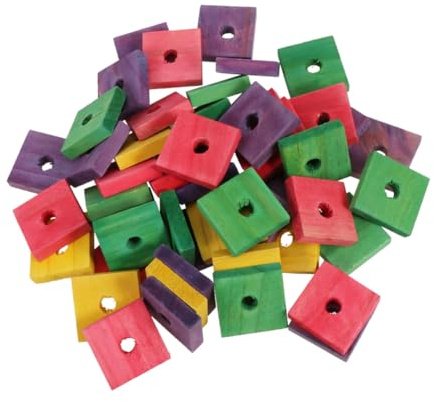 WEKADRIN Bird Chewing Toys 50pcs Parrot Wood Blocks with Pre-drilled Holes for Crafting and Foraging Activities Suitable for Small Birds Macaws Cockatoos Random Color