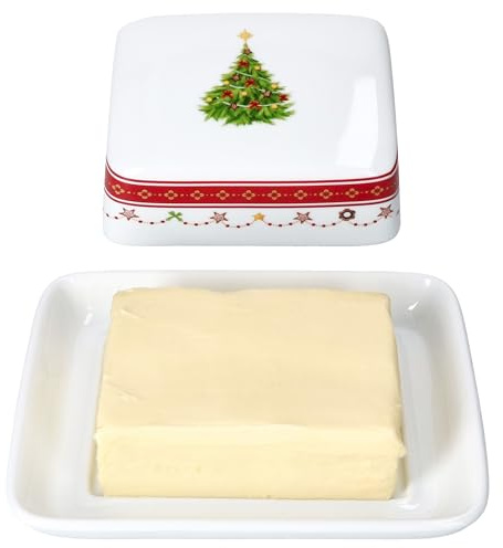MamboCat Weihnachtstraum 2tlg. Butterdose mit Deckel I Porzellan-Dose mit Weihnachtsdekor für 1 Stück Butter (250g) Behälter zur Aufbewahrung von Butter & Margarine für Weihnachten