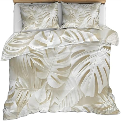 TACOKI Copripiumino Matrimoniale Monstera Deliziosa Reversibile, Set di Biancheria da Letto Monstera Deliziosa in Microfibra Morbido 3 Pezzi Copri Piumino 240x220 con 2 Federe, Copripiumino 3D 82a