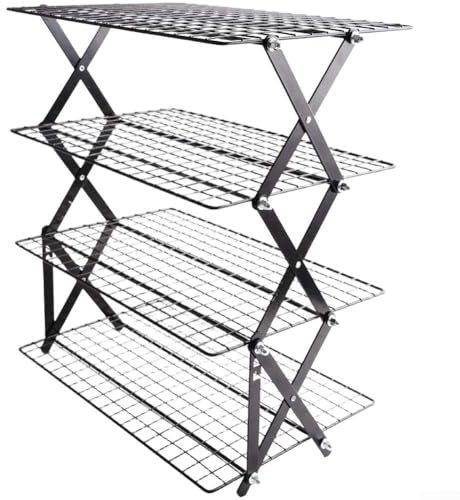 ZMdooreasy Faltbares Kühlgitter 2/3/4 Etagen, verstellbar, stapelbar, Eisen-Bratregal zum Backen von Keksen, Kuchen, Muffins, Brot, platzsparendes Design, vierschichtig
