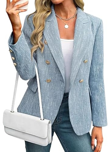 Blazer da Donna in Tweed, Giacca a Maniche Lunghe, Doppiopetto, Cappotto da Lavoro, Blazer Ufficio, Elegante e Casual