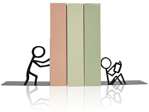 2 Stück Buchstützen Schwarz Figuren 26x8x18,5/15,5cm Buchstütze Abstrakt Klein Bücherhalter Metall rutschfest für Schmale Bücherregale oder Schreibtische zur Aufbewahrung Büchern CDs DVDs