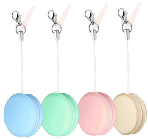 Macaron Screen Cleaner Pads 4pcs Silicone and PP Oil Remover | Lid, Lanyard and Buckle, Attachable Keychain Set for Computer Screens and Laptops Random Color