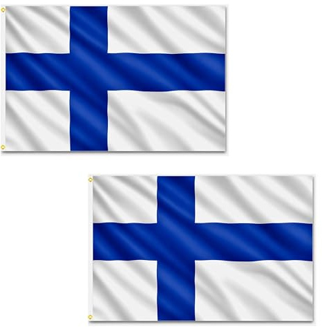 2 bandiere della Finlandia, 1,5 x 0,9 m, con occhielli in ottone, in poliestere, bandiera finlandese per feste europee, celebrazioni nazionali, esposizione di casa e giardino