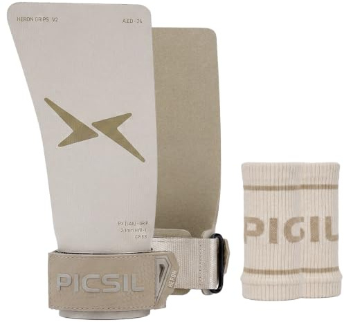 PICSIL Heron Grips, Maniques Hybride 3-Couches, Gym & Fitness | Construction aramide 3 couches pour une prise adaptative. Usage avec/sans magnésie. Inclus 2 poignets et sac mesh.