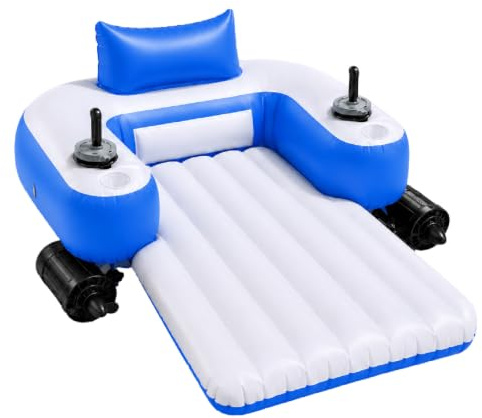 Sushangmao Flotador Motorizado para Piscina para Adultos, Tumbona Inflable con Opciones De Motor Simple O Doble, Control De Joystick De 360°, Batería De 5200 Mah, Respaldo, Portavasos B