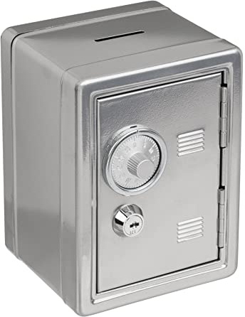 Spardose Tresor Tresorschrank Safe aus lackiertem Metall mit Kombinationsschloss & Schlüssel 16 x 11,5 x 10 cm (Silber)
