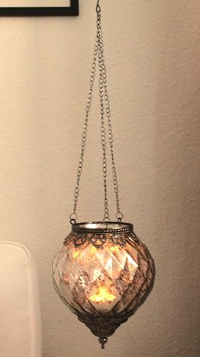 Teelichthalter Marokko Dekor zum Aufhängen aus Glas, Metall (B/H/T) 15x19x15 cm Silber