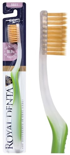 Royal Denta Zahnbürste Weich, weiche Zahnbürste für empfindliche Zähne und Zahnfleisch, Handzahnbürste mit antibakteriellen Goldpartikeln und Doppelborsten, ergonomisch & langlebig, Grün