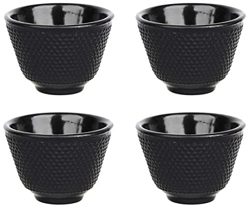AMATHINGS Tazze da tè tradizionali asiatiche (4 pezzi) – Servizio da tè cinese in ghisa nero pregiato, tazze da tè ideali per gli amanti del tè
