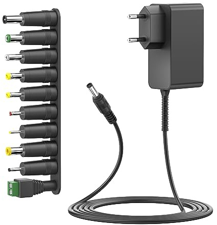 HKY 24V Cargador Universal Portatil AC Fuente de Alimentación para LED LUZ, Monitores,Discos Duros Externos,Radio Despertador Switcher Adapter,Light Strip,WiFi Router,TV-Box con 10 Puntas de Adaptador