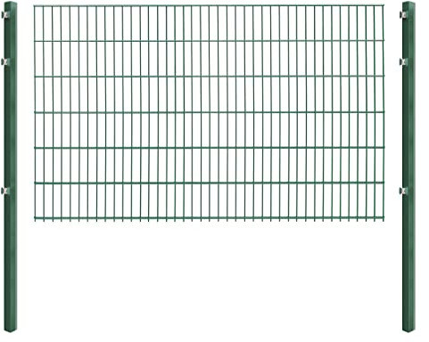 Doppelstabmattenzaun - Komplettset inkl. Pfosten (60x40mm) und Montagematerial - Verschiedene Längen und Höhen – Grün oder Anthrazit (L 4 m - H 123 cm, grün)