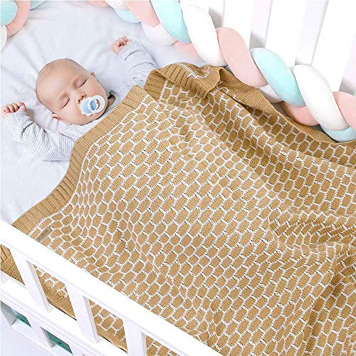 Strickdecke Babydecke Kuscheldecke Acryl, Surwin Mädchen und Jungen Babys Gitterziegelart Gestrickt Kinderdecke Freien Krabbeldecke Perfekt für Kinderwagen Babybett (Dunkelbraun,100x80cm)