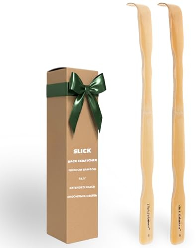 Slick- Bambú, 16.5 pulgadas, 2 piezas, rascador de espalda para hombres y mujeres, madera, mango largo