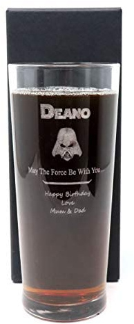 Personalised Engraved Pint Glass - Star Wars Darth Vader Design (Cardboard Gift Box)