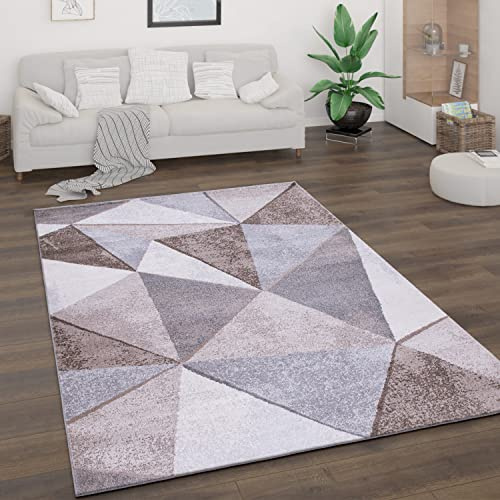 Paco Home Tappeto Salotto Pelo Corto Stile Vintage Astratto Design Moderno Geometrico Motivo Diamante, Dimensione:160x220 cm, Colore:Beige