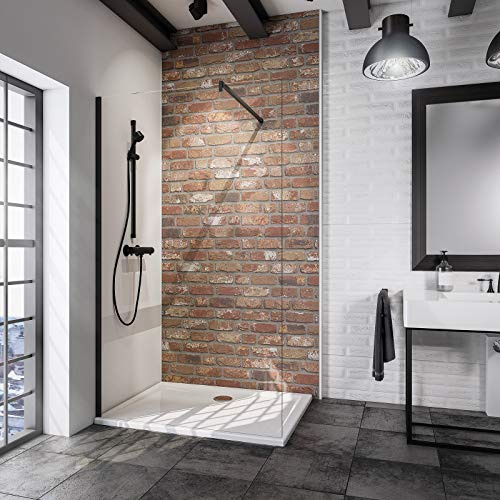 Schulte paroi douche italienne 80x190 noir barre 122 cm, réversible, 5mm | verre trempé barre recoupable plage de réglage 76.7-80.0 cm