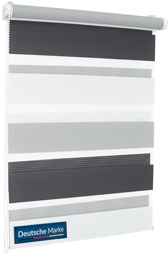 TEXMAXX® Doppelrollo Klemmfix ohne Bohren - 95 x 130cm (Stoffbreite 91 cm) Schwarz-Grau-Weiss/Rollos für Fenster ohne Bohren/Fensterrollo innen ohne Bohren/Doppelrollo ohne Bohren inkl. Zubehör