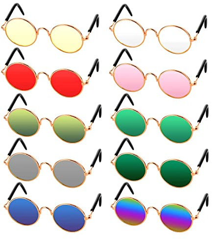 CYH 10 Stück Hunde Katzen Brille - Runde Haustier Sonnenbrille - Pet Welpen Retro Haustier Brille - Mode Lustige Haustierbrille für Katzen Hunde Cosplay Partys Kostüm Foto Requisiten