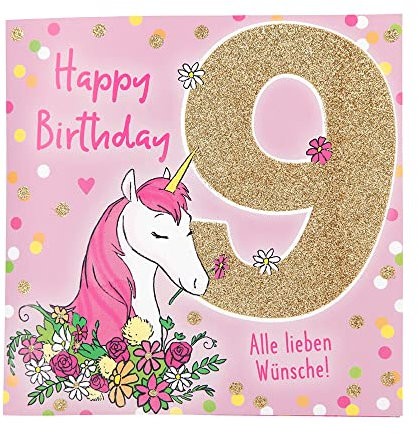 Depesche 11515-017 Zahlenkarte zum 9. Geburtstag mit Musik, veredelte Klappkarte mit originellem Innentext, inkl. Umschlag, Format 15,5 x 15,5 cm