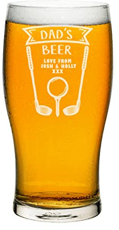 Personalizzato Pinta Vetro Tulipano Golfista Golf Club Qualsiasi Nome Artigianato Birra Sidro Personalizzato Compleanno Papà Nonno Festa del Papà