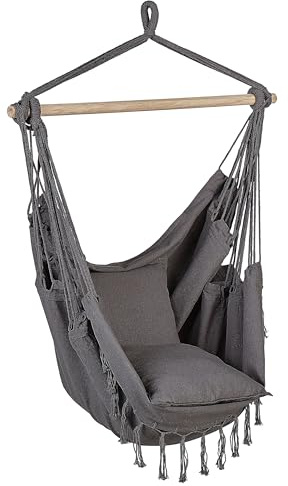 Hängesessel grau Boho-Stil Baumwolle/Buchenholz Bonea