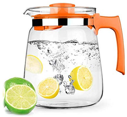 Muteiki Water Jug,Filter Jugs,Jugs,Cool Water Jug Household Juice Jug Heat Glass Jug Large Capacity Jug Glass Jug with Lid, Easy Clean/Orange/12.5X18X16Cm