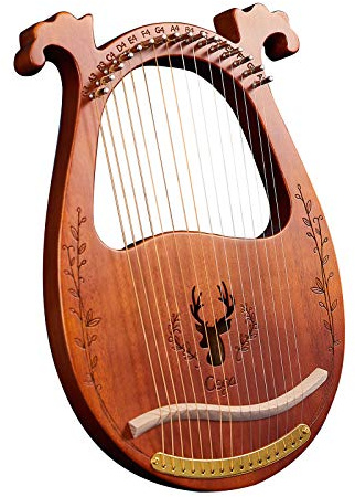MAHWTF Arpa de lira para principiantes, caja de resonancia de arpa de lira de madera de 16 cuerdas, instrumento de cuerda con llave de afinación, 3 piezas de calcomanías de púas juego extra de cuerdas