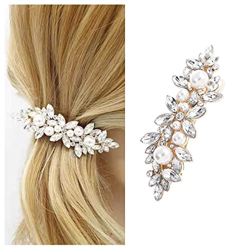 Cimenexe Böhmische Kristallperle Haarspange Gold mit Funkelnde Strass, Kristall Haarnadeln Clips, Gepflasterte Blume für Braut Kopfbedeckung Dekorative Perle Hochzeit Haarschmuck Schmuck