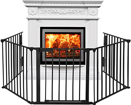 YARDIN Kaminschutzgitter mit Tür Metall Ofenschutzgitter, Kamingitter Kinderschutz Faltbar Gesamtlänge 300 cm, Treppenschutzgitter Konfigurationsgitter 5-teilig für Kinder Haustier, TYP B