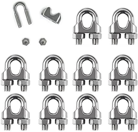 Skyzone 10pcs Wire Rope Clamp M4 for Ø 4mm Wire Rope Cable Clamp, 304 Stainless Steel U-Bolt Saddle Fastener for Sling Rope and Garden Wire Fence Cable Rope