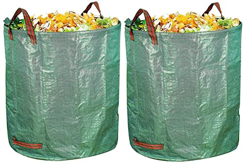 WDB 2X Plast Gartensack mit Griffen – Falt Gartenabfallsack Laubsack 272L aus Polypropylen-Gewebe - Wiederverwendbare Stabil Wasserdicht UV-Beständig robuste - Hohes Fassungsvermögen