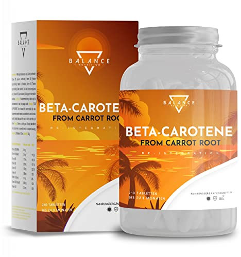BETA CAROTIN - 240 TABLETTEN (8 monate) | Bräunungskapseln | Carotin Kapseln Hochdosiert Bräune, aus Karottenextrakt | Vitamin A Hochdosiert | 100% natürlich