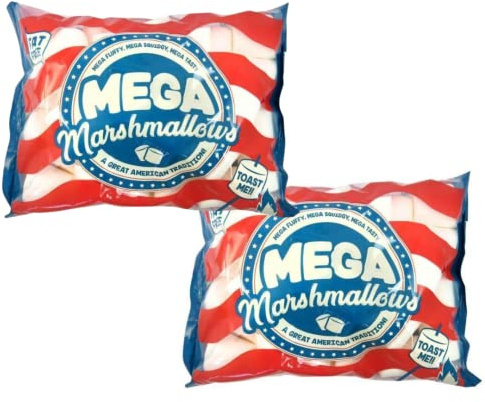 Mega Marshmallow 550g - Tasty, Fluffy, Extra Large Fat Free. Smores & Roasting Mega Marshmallow - Pack of 2 | 550g X 2