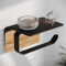 KAZAI.® Porta Rotolo Carta Igienica Leif Design - Con Ripiano | Da Muro con Adesivo (Nessuna Perforazione) | Acciaio Inossidabile & Legno di Bambù Autentico | Portarotolo Bagno | Nero Opaco