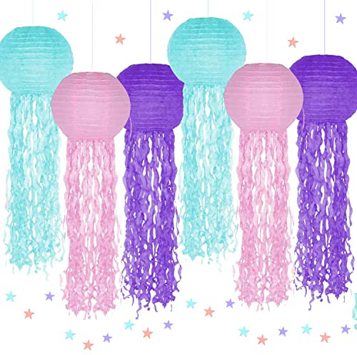 Linternas de Papel de Medusa Farol de Papel de Medusas, 6PCS Papel de Medusa, Fiesta Sirena Decoración Tema del Océano Colgante Decoraciones para Cumpleaños Reunión Fiestas