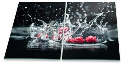 Herdabdeckplatte Abdeckung Ceranfeld Abdeckplatte Schneidebrett 2-Teilig 80x52 Obst Schwarz Rot Spritzschutz Glasplatte Ceranfeldabdeckung Schutz Herdschutz Sicherheitsglas Glasschneidebrett 2x40x52