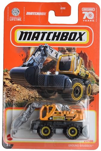 Matchbox Bodengreifer, gelb, Bau-Kran, Metall, Maßstab 1:64, Kind, Unisex, Kinder (Jungen und Mädchen, 2-7 Jahre), 27/100, Hergestellt in Thailand