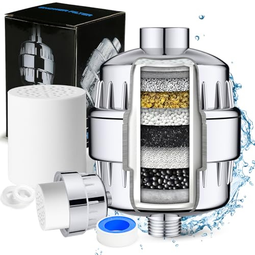 InSpring Duschfilter für Kalkhaltiges Wasser, Wasserfilter Dusche mit Austauschbarer Mehrstufen-Filterpatrone zur Entfernung von Chlor und Schwermetallen,Verbessert den Zustand Ihrer Haut und Haare